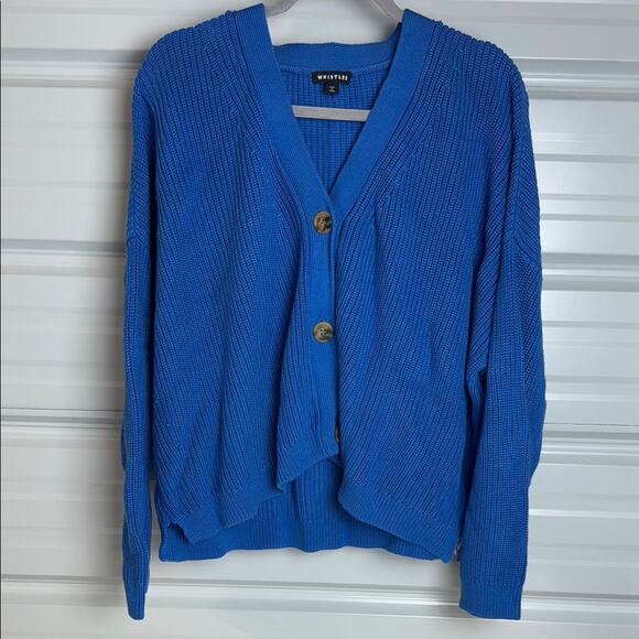 Whistles Blue Knit Cardigan Sweater V-Neck - Picture 1 of 5